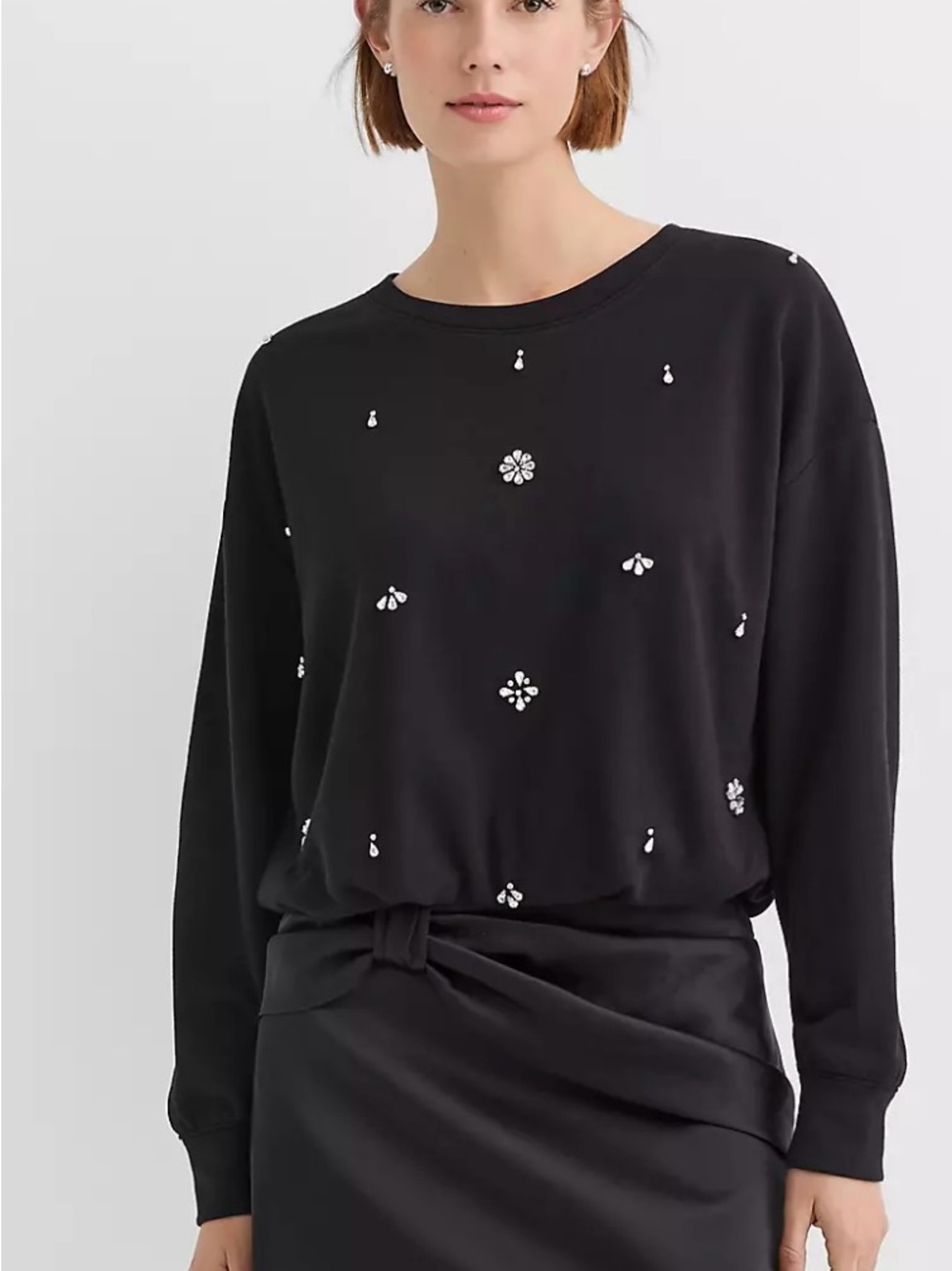 LOFT Crystal Embellished Terry Sweatshirt XL Black Bubble Hem NWT